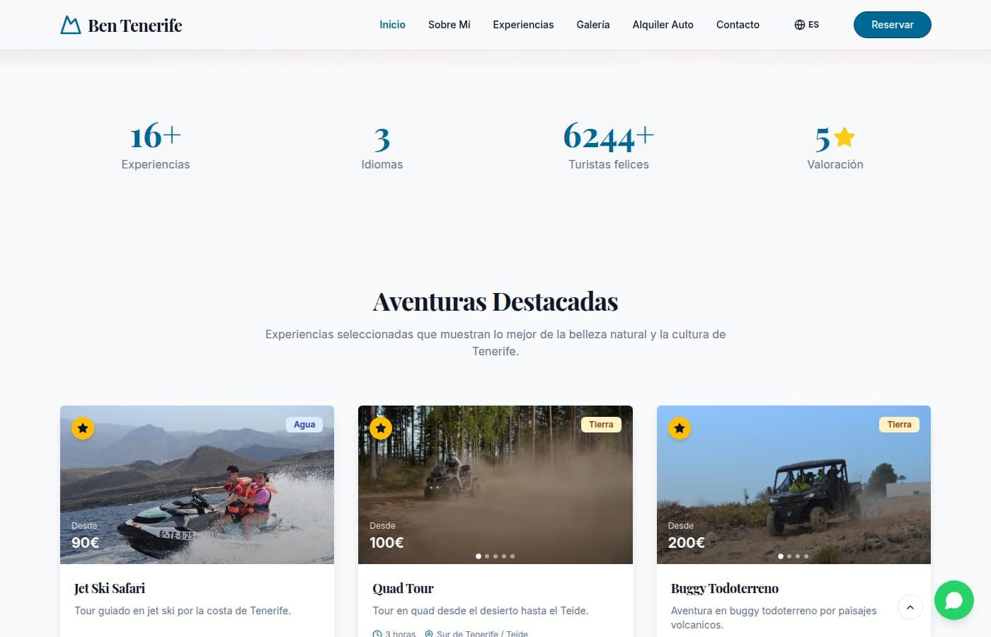 Ben Tenerife experiences catalog — adventure cards